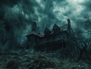 Canvas Print - Haunted Mansion Under a Gloomy Sky