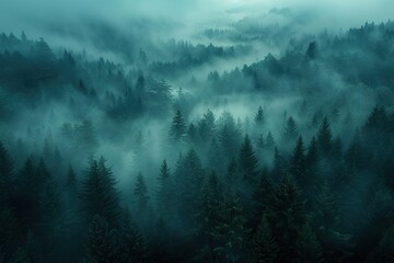 Poster - Misty Forest Aerial View