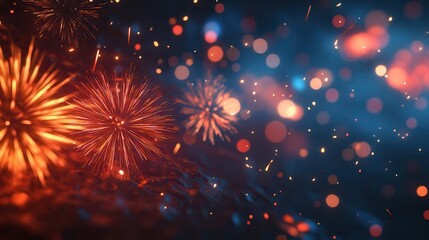 Wall Mural - Abstract Red and Blue Fireworks with Bokeh Lights