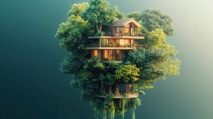 Sticker - Modern Treehouse Home in Lush Green Forest