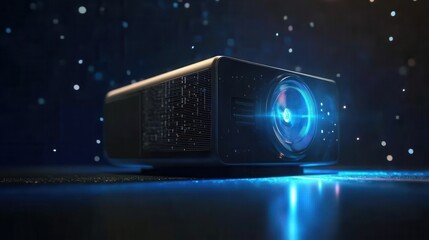 Poster - Futuristic Projector with Blue Light and Bokeh Background