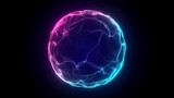 Abstract blue sphere with connecting dots. Wireframe technology sphere of particles. Big data visualization. 3d rendering.