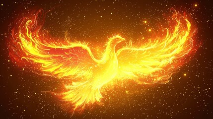 Canvas Print - Phoenix Rising From Ashes, Fiery Bird in Flight Against a Starry Sky