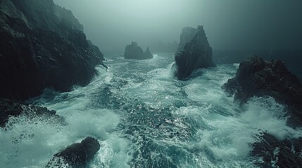 Poster - Stormy Seascape with Rugged Cliffs