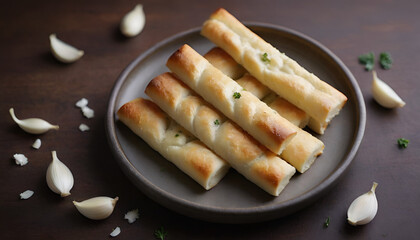 Sticker - breadsticks with garlic butter on a plate