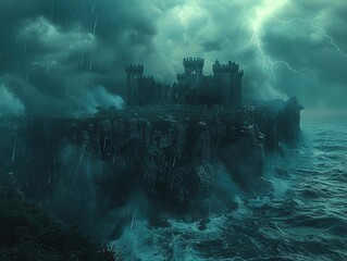 Wall Mural - Stormy Castle on the Cliff