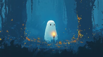 Sticker - Ghostly Forest Illustration   Halloween Spooky Night Scene