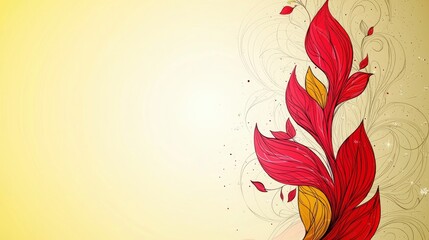 Poster - Elegant Red and Gold Floral Design on a Cream Background