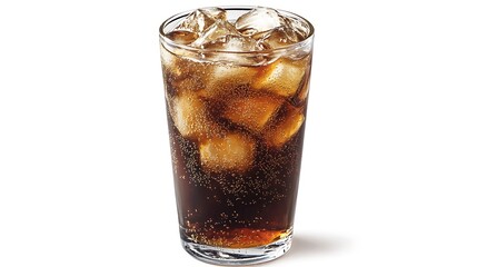 Iced cola in glass isolated on white background.