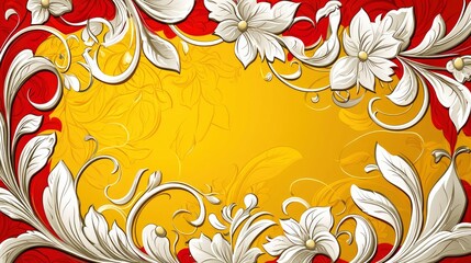 Poster - Ornate Floral Frame with Golden Background