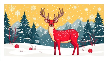 Wall Mural - Red Reindeer in Winter Wonderland