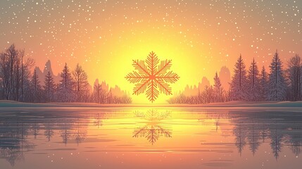 Wall Mural - Winter Sunset with Snowflake