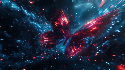 Wall Mural - Abstract Butterfly with Red and Blue Lights in Motion Blur