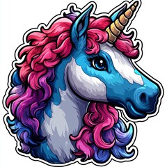 Poster - Cartoon Unicorn with Pink and Blue Mane