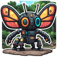 Poster - Cartoon Robot with Butterfly Wings