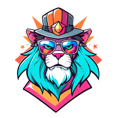 Sticker - A cartoon lion wearing sunglasses and a hat