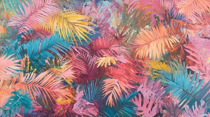 Tropical Palm Leaves Abstract Painting Background