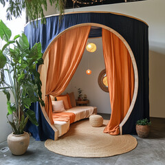 Jute Pop-Up Hub with a Rustic Round Organic Architecture