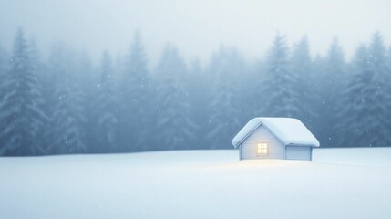 Sticker - A snow-laden cabin radiates a gentle light in the wintry darkness, beckoning with promises of comfort and a snug retreat from the cold.