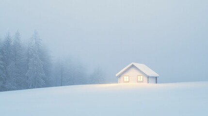 Canvas Print - The snow-blanketed cabin emits a gentle glow in the winter night, offering a sense of warmth and comfort that beckons weary travelers to come inside.