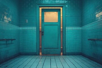 Canvas Print - A Green Door in a Bathroom