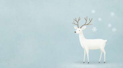 Poster - Playful reindeer dancing among sparkling snowflakes on a serene winter blue backdrop, spreading joy and magic throughout the frosty landscape.