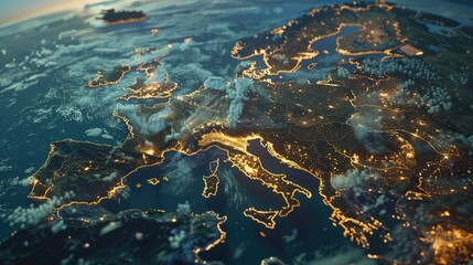 Wall Mural - view on europe from a height of satellites.