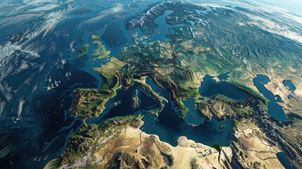 Wall Mural - view on europe from a height of satellites.