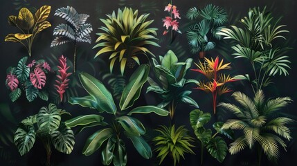 Wall Mural - A diverse selection of colorful tropical plants in a studio setting