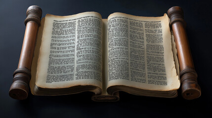 Ancient Bible, preserved on aged parchment and scrolls, serves as a revered book in religion, akin to the Torah in Judaism, embodying the timeless wisdom and traditions of an old faith.