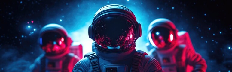 Aufkleber - Cartoon rendering in 3D of a family of astronauts in space