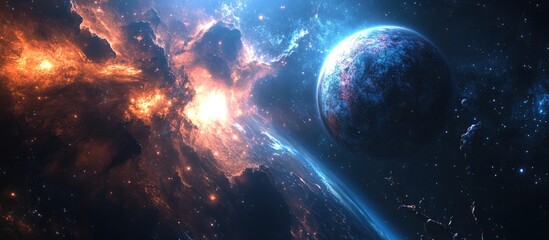 Beautiful science fiction wallpaper featuring a cosmic landscape in a 3D cartoon rendering highlighting the vastness of deep space