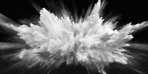 Aufkleber - Freeze motion of a white dust explosion on a black background in a 3D cartoon rendering