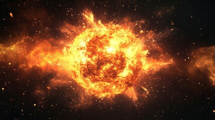 Fototapete - 3D cartoon illustration of a fire flame ball explosion in space abstract rendering