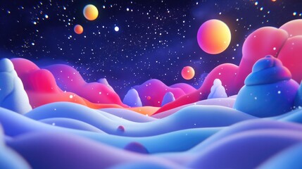 Wall Mural - 3D cartoon depiction of a starry galaxy watercolor background on paper