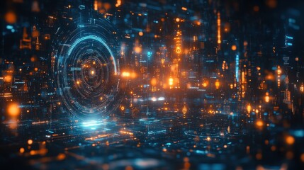 Wall Mural - abstract digital technology background with glowing circles and data