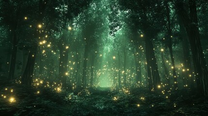 Poster - Enchanting Firefly Forest Path with Magical Glow