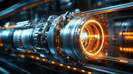 Futuristic Lens with Glowing Orange Lights