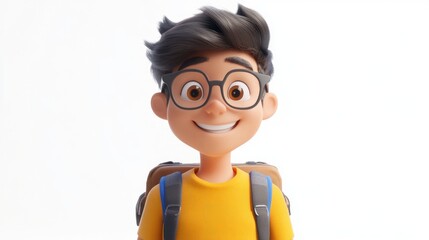 Wall Mural - Whimsical 3D Nerdy Student Character on White Background