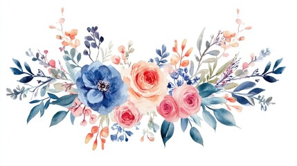 Wall Mural - Watercolor floral arrangements and wreath design for greeting cards and invitations