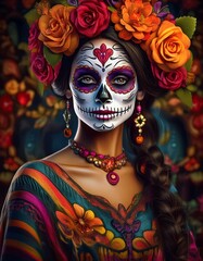 Sugar skull girl. Day of The Dead. Dia DE Los Muertos face painting, Mexican Holiday, costume