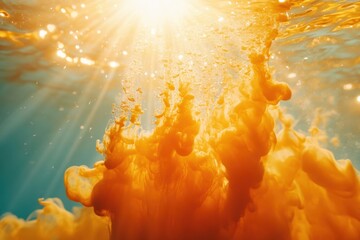 Wall Mural - a bright orange cloud of smoke is floating in the air