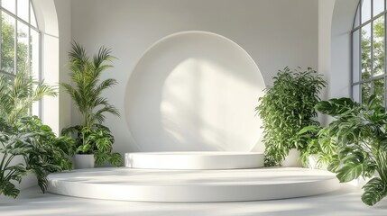 Wall Mural - A white room with a white circular table in the center