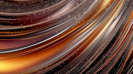 Wall Mural - Shape, texture and color in an abstract composition of curving lines in black, gray, gold and red, with sparkles