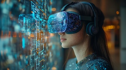 AI cyber security concept. Female IT Computer specialist analyzing artificial intelligence digital threats to consumer data & privacy breach. Software developer coding & ethical hacking in dark office