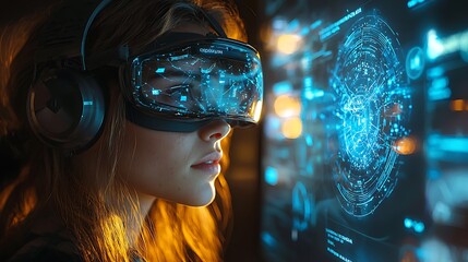 AI cyber security concept. Female IT Computer specialist analyzing artificial intelligence digital threats to consumer data & privacy breach. Software developer coding & ethical hacking in dark office