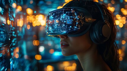 AI cyber security concept. Female IT Computer specialist analyzing artificial intelligence digital threats to consumer data & privacy breach. Software developer coding & ethical hacking in dark office