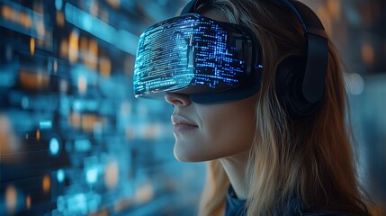 AI cyber security concept. Female IT Computer specialist analyzing artificial intelligence digital threats to consumer data & privacy breach. Software developer coding & ethical hacking in dark office