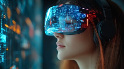 AI cyber security concept. Female IT Computer specialist analyzing artificial intelligence digital threats to consumer data & privacy breach. Software developer coding & ethical hacking in dark office