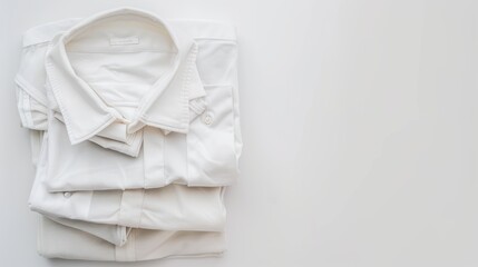 Stack of white dress shirts folded on white background